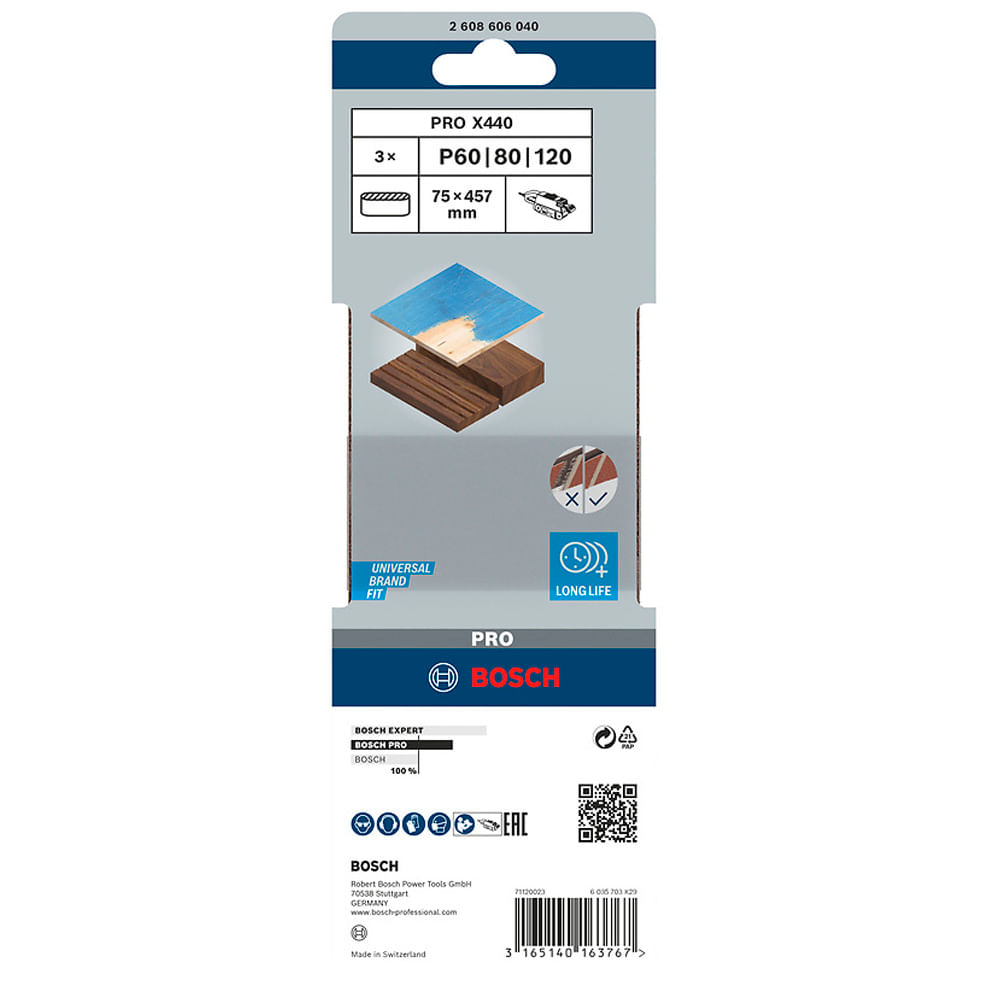 Jogo de Cintas de Lixa Best Wood Paint X440 75x457 Mm G60-80-100 Bosch 66123_0